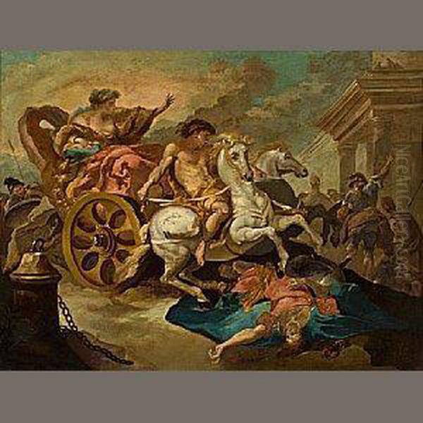 Tulia Driving Her Chariot Over The Body Of Her Dead Father Oil Painting by Abraham Hondius