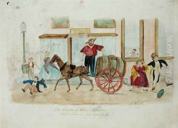 The Beauties of Street Sprinkling, New York City, 1856 Oil Painting by Thomas Worth