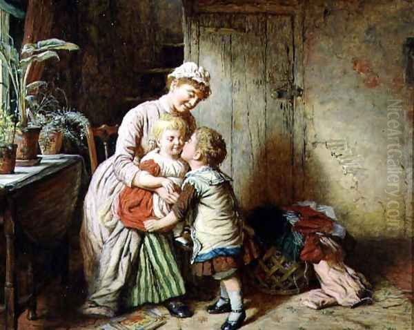 A Brotherly Kiss, 1896 Oil Painting by Robert W. Wright