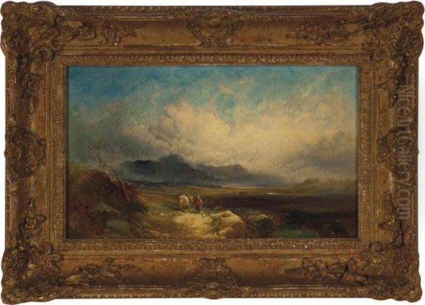 Travellers In The Highlands Oil Painting by Joseph Horlor