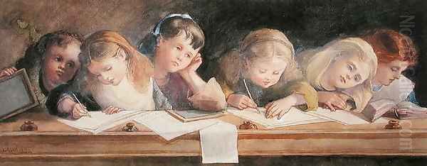 The Writing Lesson, 1880 Oil Painting by Louisa Anne, Marchioness of Waterford