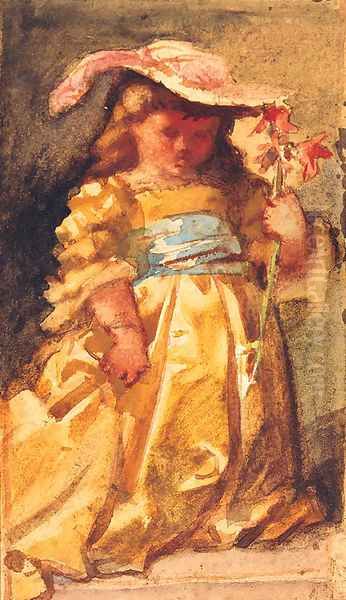 A young Girl holding a Flower Oil Painting by Louisa Anne, Marchioness of Waterford