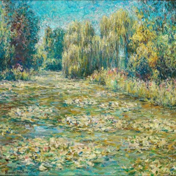 Impressionistic Summer Landscape With Water Lilies In A Stream, Presumably From Giverny Oil Painting by Blanche Hoschede-Monet