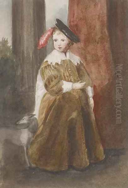 Portrait of a boy, small full-length, in a brown dress, by a greyhound Oil Painting by Louisa Anne, Marchioness of Waterford