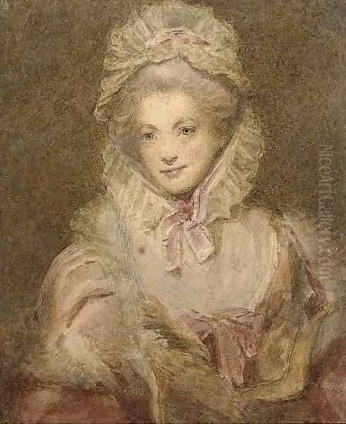 Portrait of a lady, half-length, with a pink ribbon Oil Painting by Louisa Anne, Marchioness of Waterford