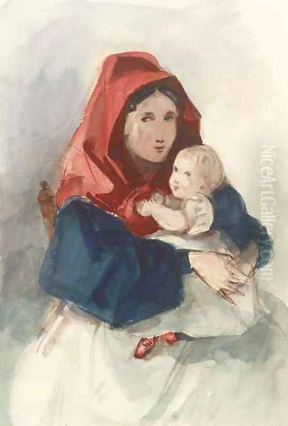 Study of a mother and child Oil Painting by Louisa Anne, Marchioness of Waterford