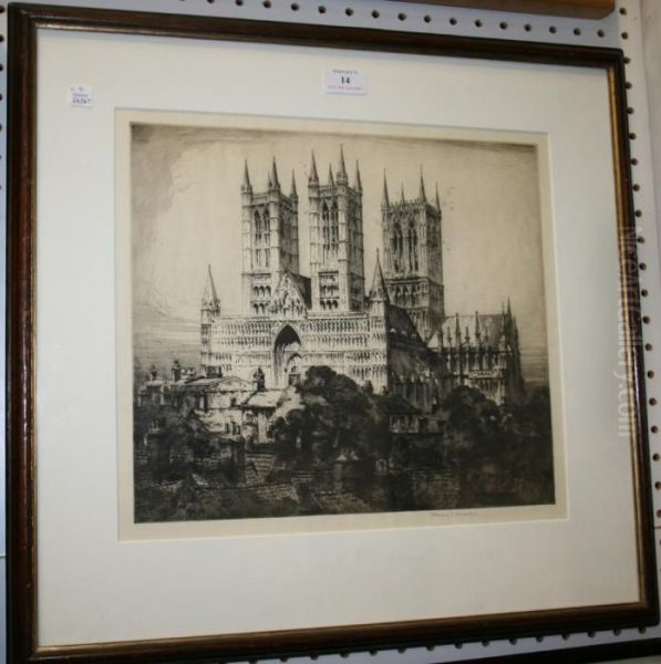 View Of An English Cathedral Oil Painting by Albany E. Howarth