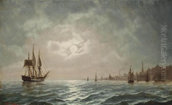 Constantinople At Sunset With An Armed Merchantman And Other Shipping On The Bosphorous Oil Painting by Edward Hoyer