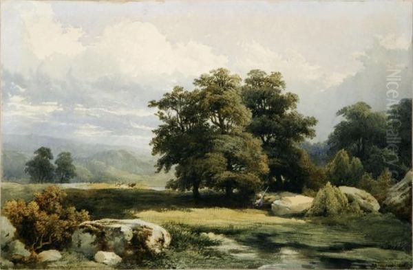 Paysage Aux Grands Arbres Oil Painting by Jean-Baptiste Louis Hubert