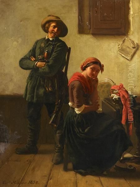 Young Couple Oil Painting by Carl Wilhelm Hubner