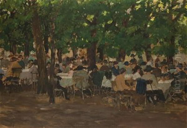 A Garden Restaurant In Stromovka Oil Painting by Antonin Hudecek