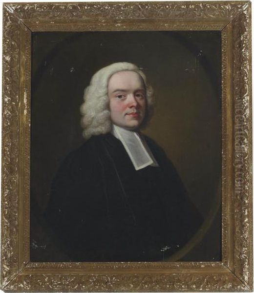 Portrait Of A Cleric, Bust-length, In Robes, Feigned Oval Oil Painting by Thomas Hudson