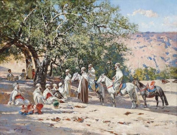 Resting At An Oasis Oil Painting by Victor Pierre Huguet