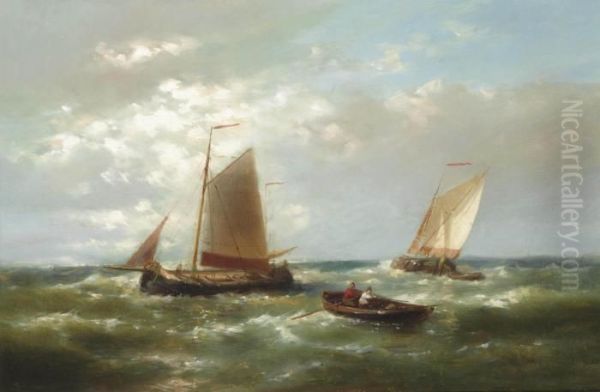 Shipping In A Stiff Breeze On The Scheldt Oil Painting by Abraham Hulk Jun.