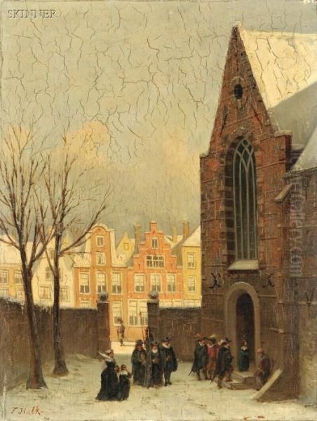 Going To Church, Antwerp Oil Painting by Johannes Frederik Hulk, Snr.