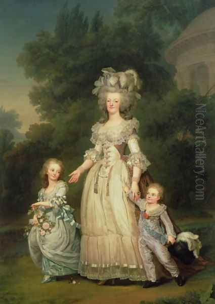 Queen Marie Antoinette (1755-93) with her Children in the Park of Trianon, 1785 Oil Painting by Adolph Ulrich Wertmuller