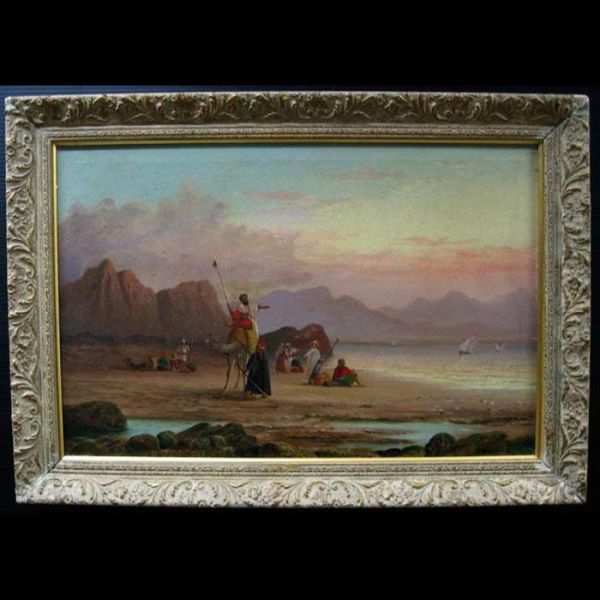 Pilgrims At The Gulf Of Arabian - Red Sea Oil Painting by Millson Hunt