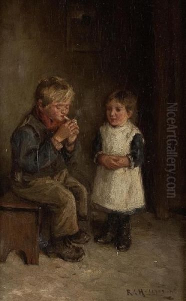 His First Smoke Oil Painting by Robert Gemmell Hutchison