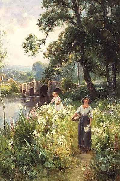 Picking Flowers by the River Oil Painting by Ernst Walbourn