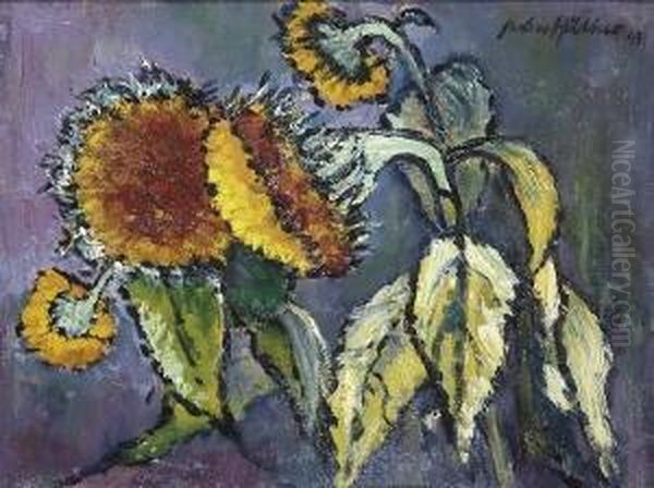 Sonnenblumen. Oil Painting by Julius Huther