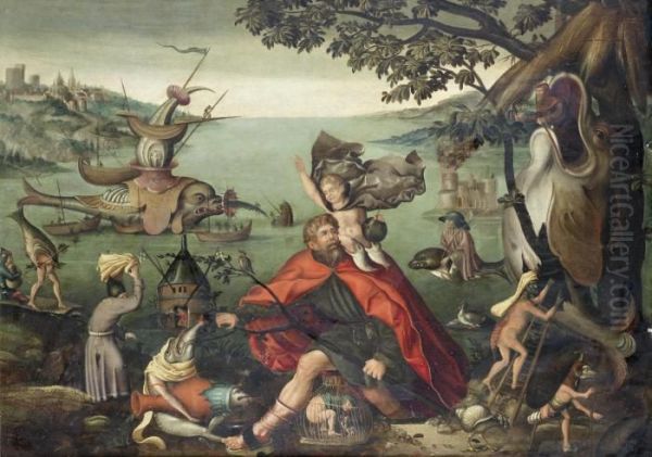 Saint Christopher Carrying The Christ Child Through A Sinful World Oil Painting by Pieter Huys