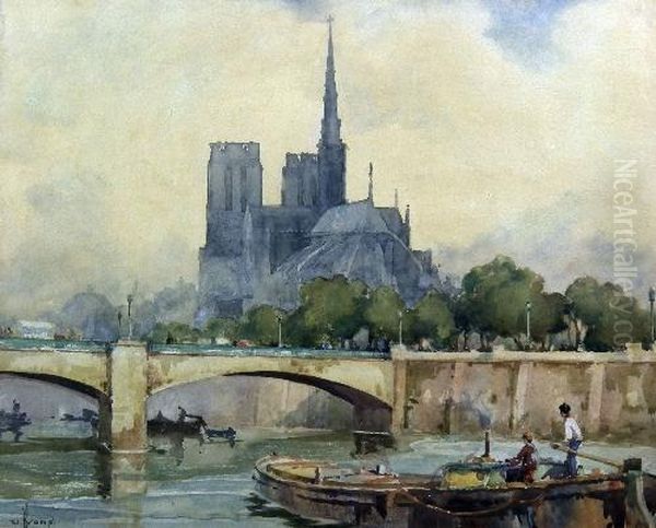 Looking Across The River Gauche Towards Notre Dame Oil Painting by William Hyams