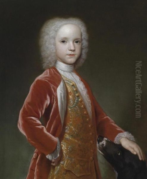 Portrait Of A Young Aristocrat With His Dog Oil Painting by Hans Hysing