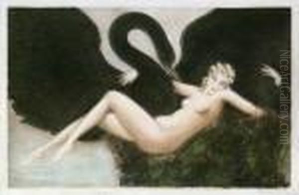 Leda Et Le Cygne Noir Oil Painting by Louis Icart