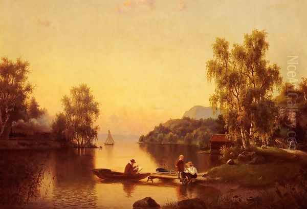 Sketching on the Lake Oil Painting by Ehrnfried Wahlquist