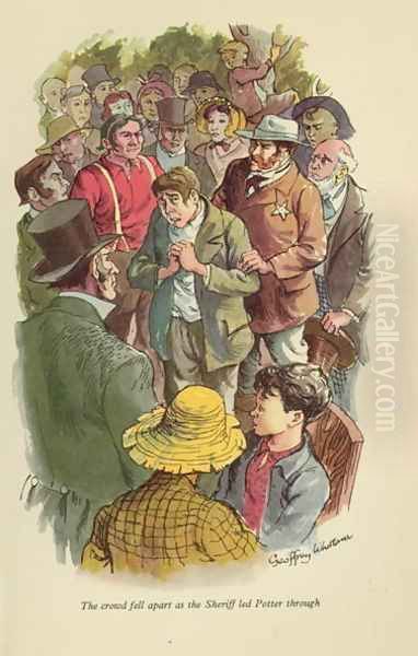 The crowd fell apart as the Sheriff led Potter through', illustration from 'The Adventures of Tom Sawyer by Mark Twain (1835-1910) Oil Painting by Geoffrey Whittam