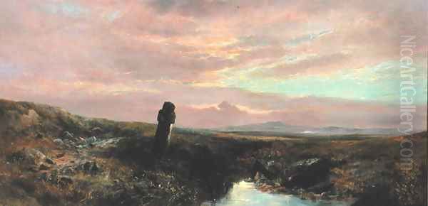 A Dartmoor Stone Cross Oil Painting by William Widgery