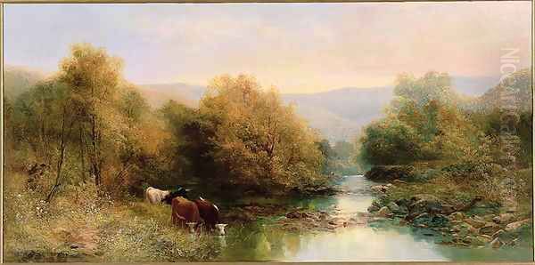 Cattle on the Dart in Autumn Oil Painting by William Widgery