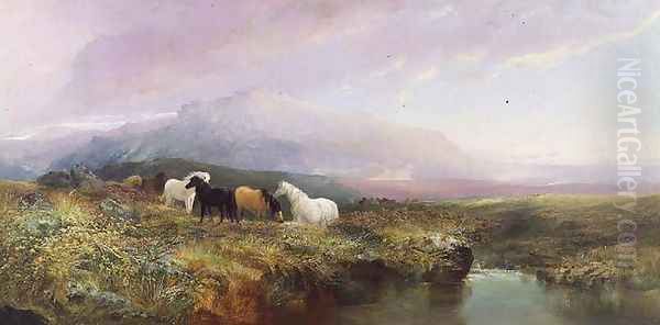 Ponies on Dartmoor Oil Painting by William Widgery