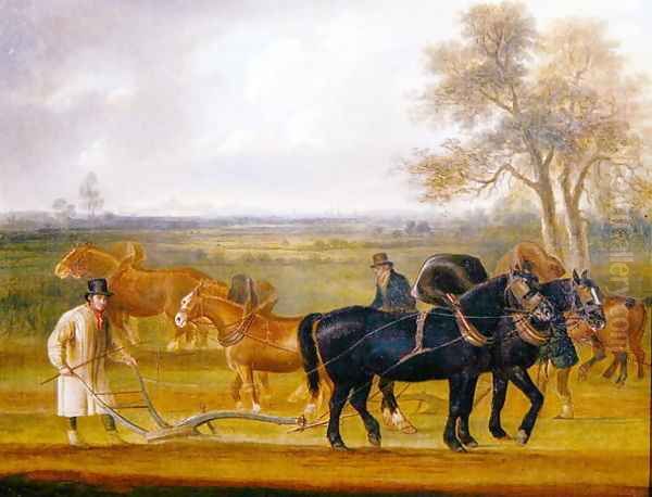 Cruckton ploughing match with four teams of horses, 1813 Oil Painting by Thomas Weaver