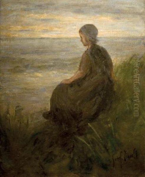 Waiting By The Sea Oil Painting by Jozef Israels