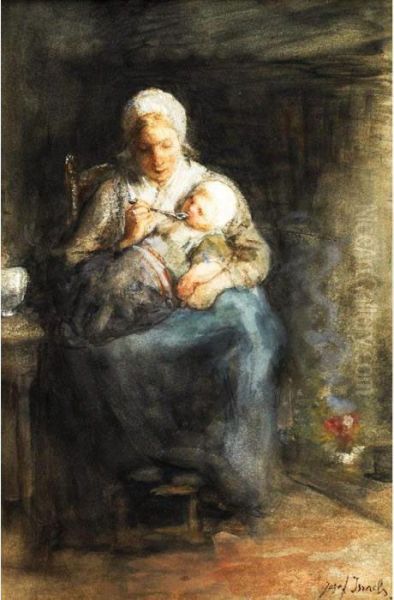 Mother Cares Oil Painting by Jozef Israels