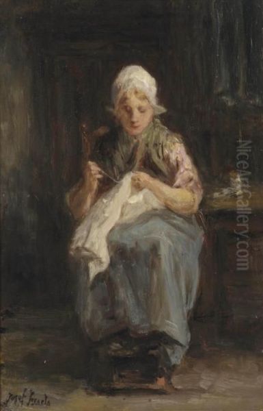 Doing Needlework Oil Painting by Jozef Israels