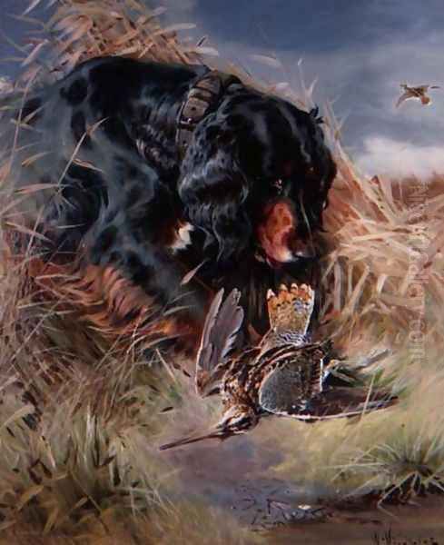 Gordon Setter among reeds Oil Painting by William Woodhouse