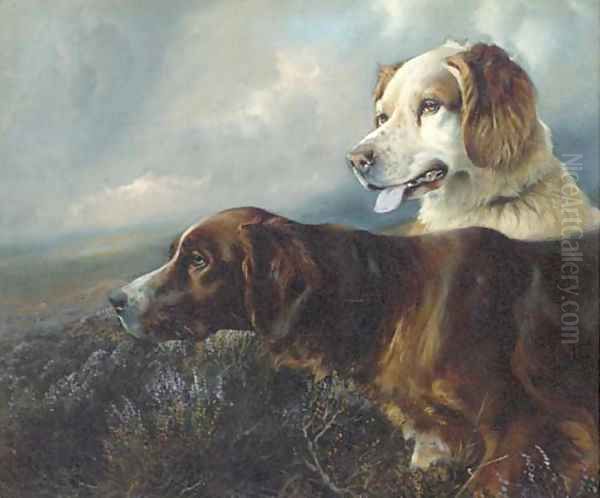 Setters on a moor Oil Painting by William Woodhouse