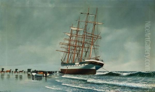 County Of Edinburgh (leith), Beached At Point Pleasant, New Jersey Oil Painting by Antonio Nicolo Gasparo Jacobsen