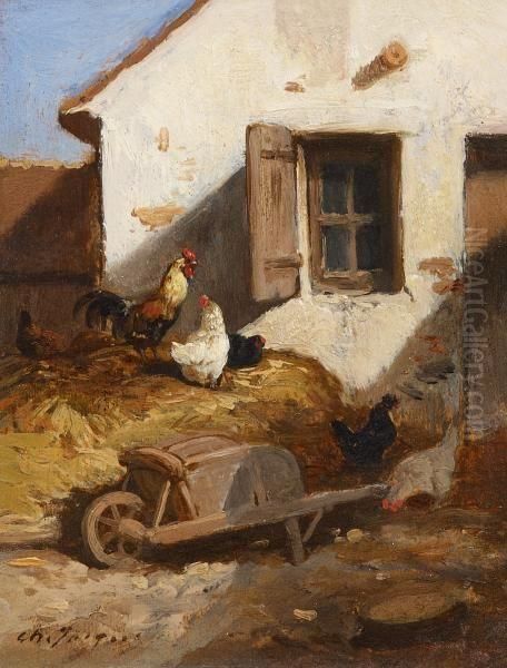 Chicken Farm In Barbizon Oil Painting by Charles Emile Jacque