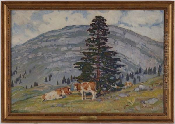 Paysage De Montagne Avec Vaches by Francois Jacques