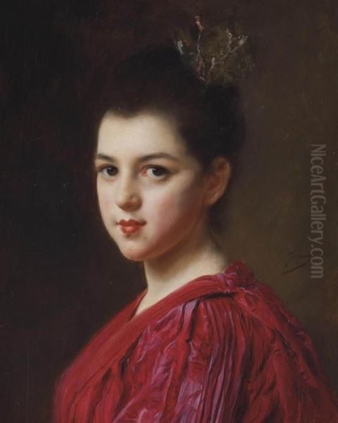 Femme A La Robe Rouge Oil Painting by Gustave Jean Jacquet