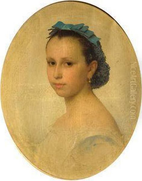 Portrait De Jeune Fille Oil Painting by Charles Francois Jalabert