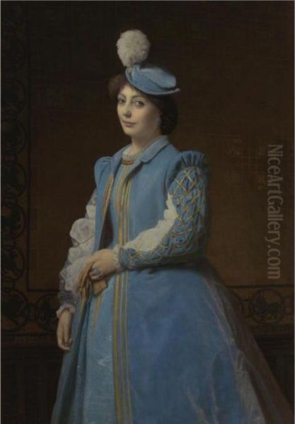 Portrait Of A Lady In Blue Oil Painting by Charles Francois Jalabert