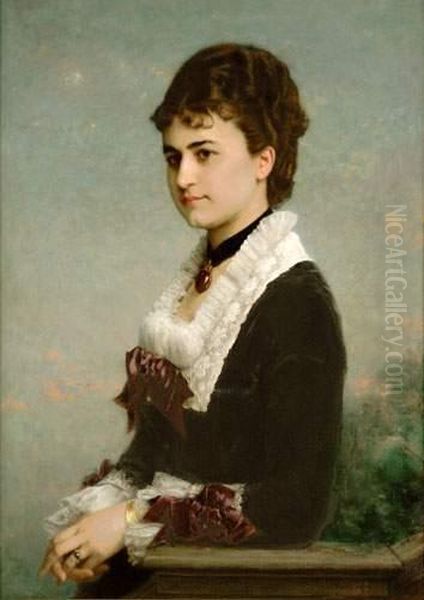 Elegante A La Robe Noire Oil Painting by Charles Francois Jalabert