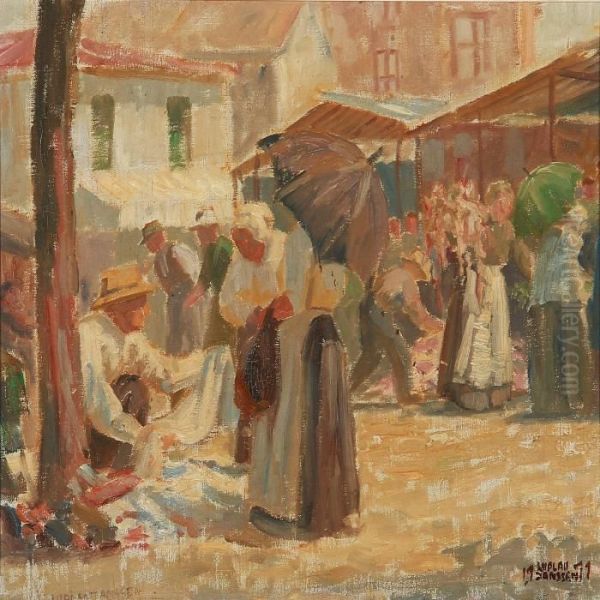 Market Day In Meudon Near Paris Oil Painting by Luplau Janssen