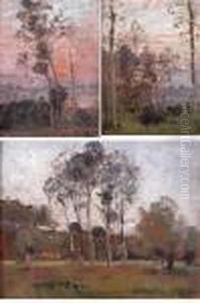 Trois Paysages Boises Aux Differentes Heures De La Journee Oil Painting by Louis-Aime Japy