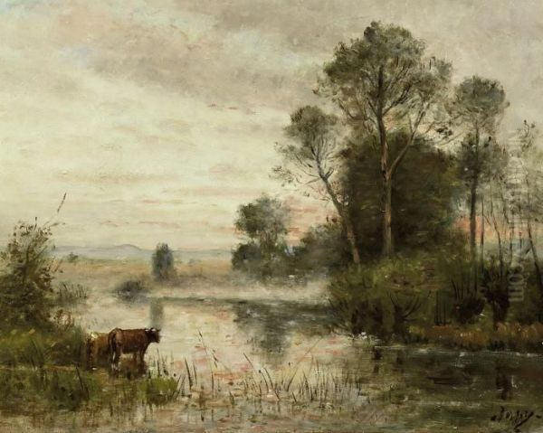 Dusk At The Watering Hole Oil Painting by Louis-Aime Japy