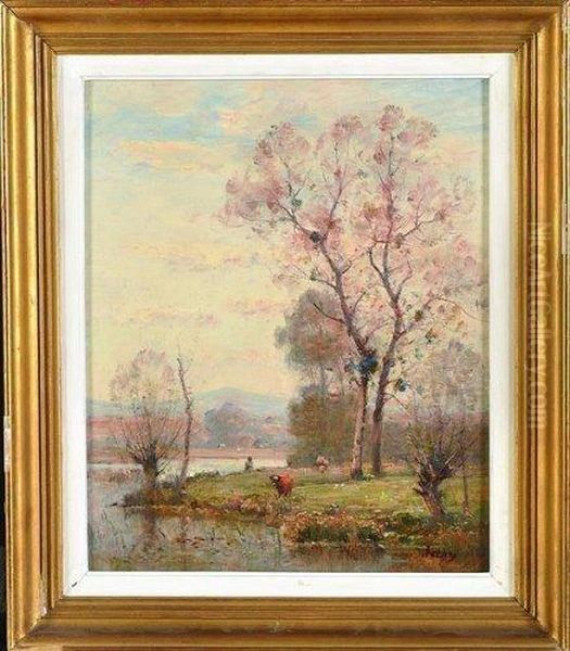 bord D'etang Oil Painting by Louis-Aime Japy